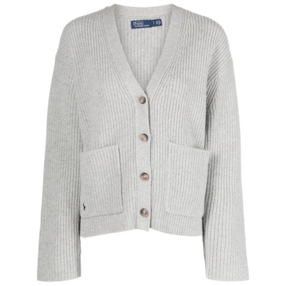 Polo by Ralph Lauren Sweaters - Polo Ralph Lauren Womens L Ribbed Cardigan Sweater Wool Cashmere Gray Preppy